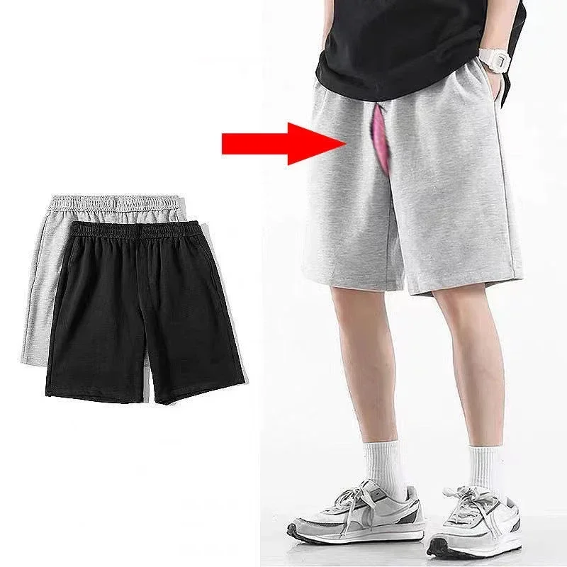 

Summer Men Invisible Zipper Open Crotch Shorts Outdoor Sports Mens Plus Size Casual Shorts Cotton Gym Shorts