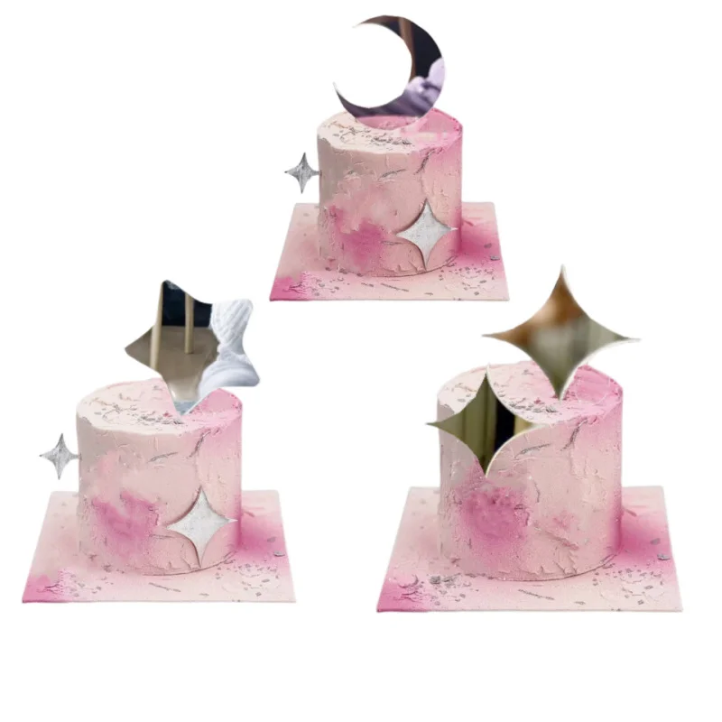 New Moon Stars Happy Birthday Cake Topper Gold Silver Wedding Cake Topper for Kids Birthday Party Cake Decorations Baby Shower