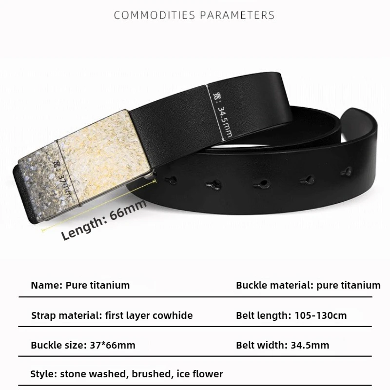 Fivela de cinto de titânio puro 35mm, camada dupla, couro genuíno liso, à prova de ferrugem, masculino, negócios, fivela de cinto de couro de grão superior