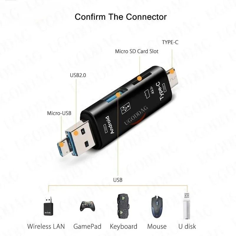 5 in 1 Multifunction USB 3.0 Type C USB Micro USB SD Tf Memory Card Reader OTG Card Reader Adapter Mobile Phone PC Accessories