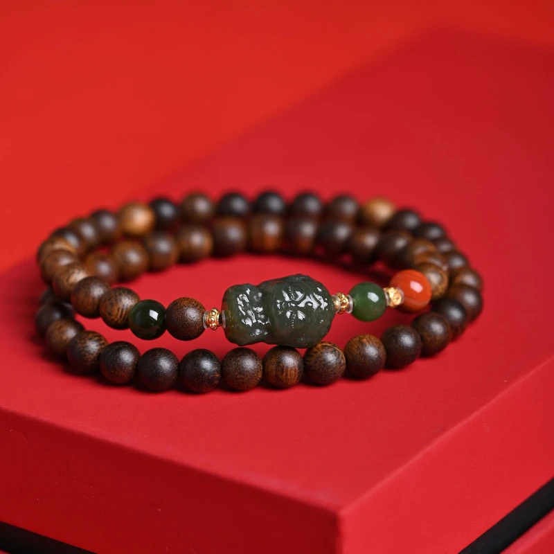 

Vietnam Nha Trang Authentic Yellow Qi Nan 0.6 Jadeized Submerged Green Tara Double Circle Natural Agarwood Bracelet