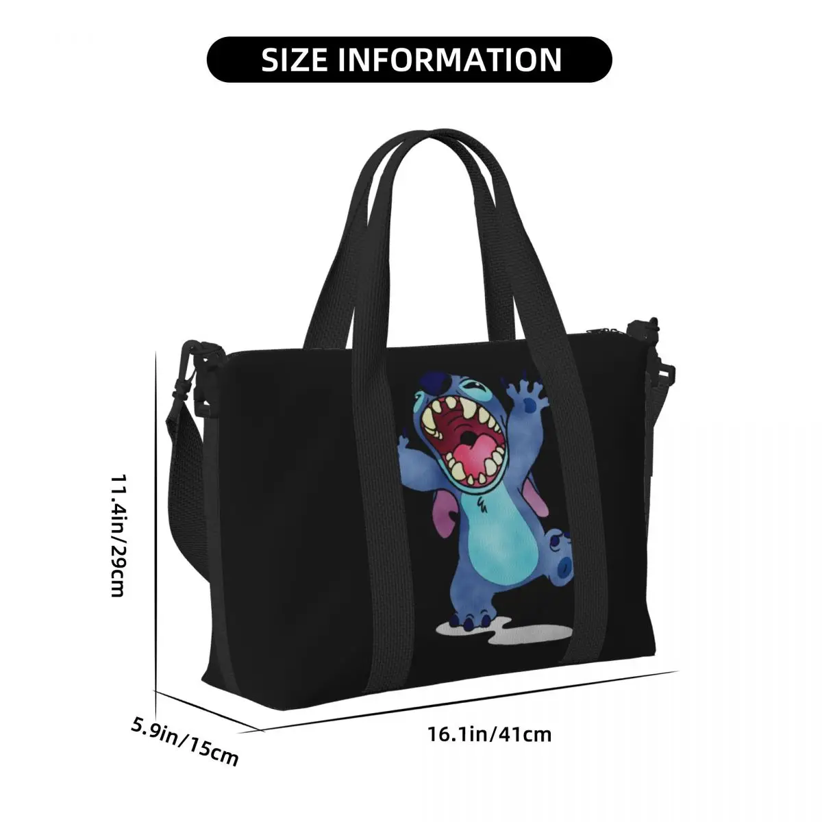 Niestandardowa torba z grubej bawełny Stitch Lion Damska torba podróżna na ramię o dużej pojemności Anime Cartoon Gym Beach