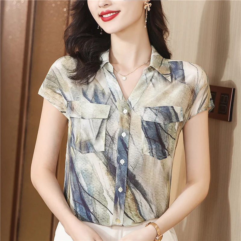 New elegant floral shirts fashion printing womens blouses 2023 Spring Summer casual daily ladies shirts Tops blusa mujer