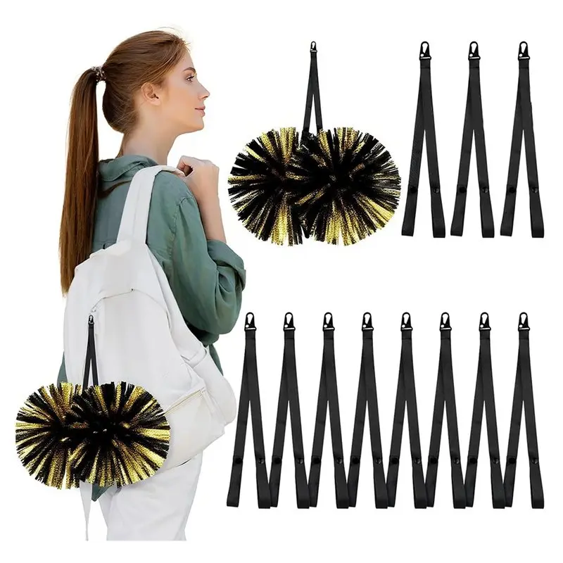 NALFI-Adjustable Hanger Accessories 12 Pcs Cheerleading Pom Poms Holder With Snap Closure Backpack Straps Keychains