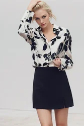 ZATRAFZB2024 Autumn and Winter New Arrivals Women's Wear Flower Printed Satin Textured Long Sleeve Lapel Shirt