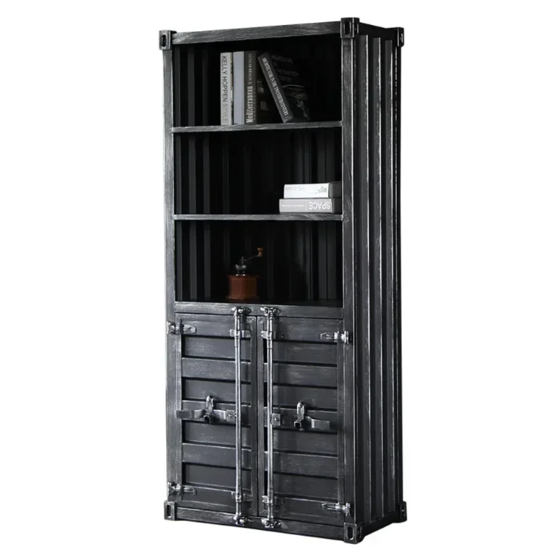 

Container Industrial Style Bookcase with Door Metal Storage Cabinet Iron Clothes Closet Display Cabinet Wine Cabinet Furniture