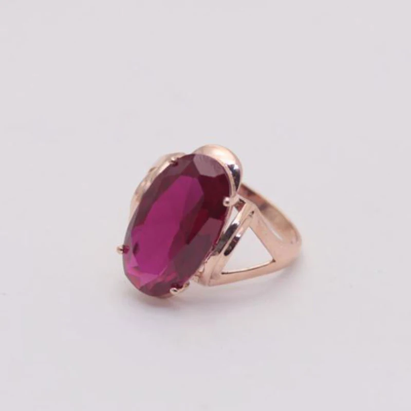 585 Purple Gold Plated 14K Rose Gold Inlaid Ruby Simple Oval Ring Opening Adjustable Classic Elegant Engagement Jewelry