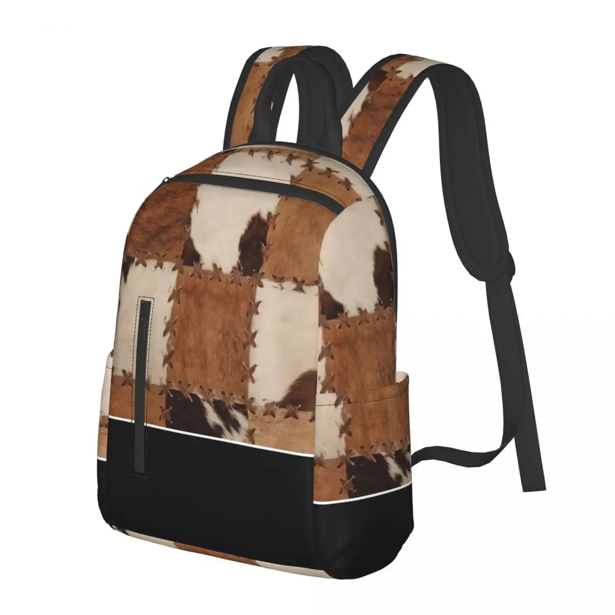 Patchwork Cowhide Rustic Western Decor Student Backpack School Bag Hiking Travel Daypack for Men Women Bookbag Shoulder Bags