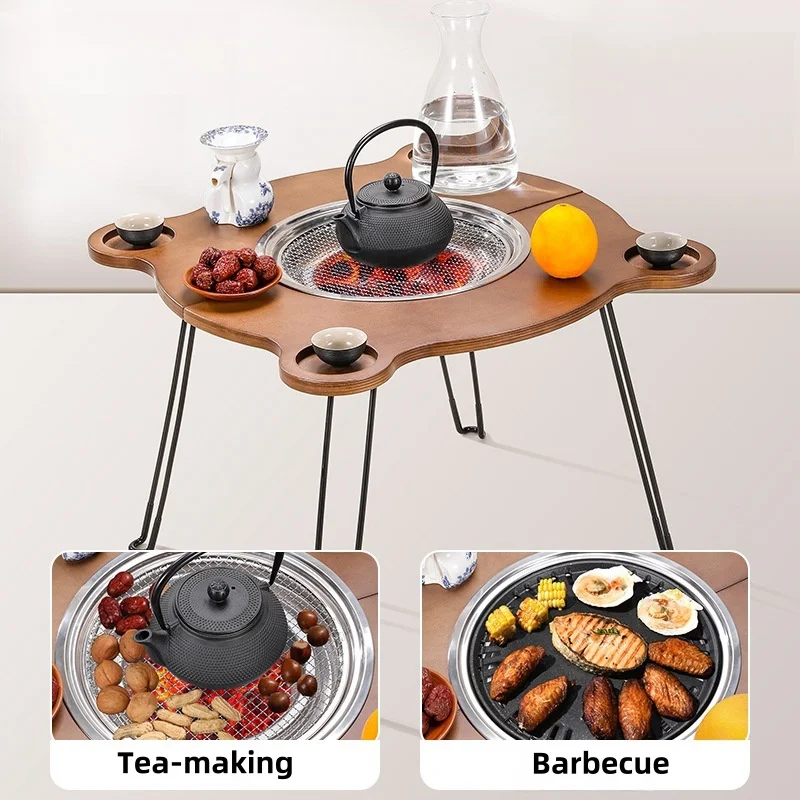 Outdoor Barbecue Grill BBQ Stove Birch Portable Folding Tea Table Cooking Supplies Camping Charcoal Grill Burner Fireplace New