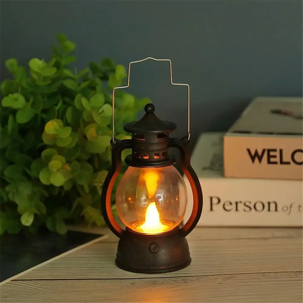 Retro  Kerosene  Lamp Colorful Button Battery Switch Small Oil Light Lantern Art Pendant Christmas Halloween Crafts Decorations