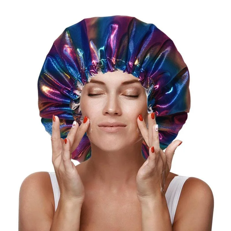 Shower Cap Large Adjustable Reusable Hat Waterproof Double Layer Bath Caps for Home Travel Women Men Braids All Hair SPA Salon