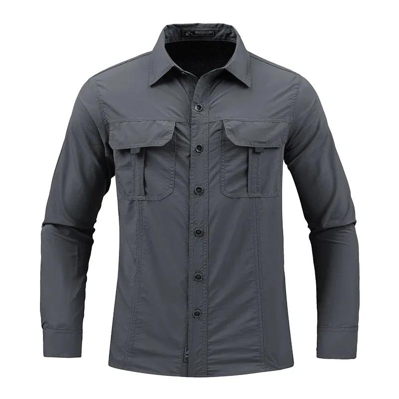 Men\'s Lightweight Quick-Drying Shirt Tactical Casual Military Long-Sleeved Cargo Shirt Breathable Sport Sunscreen Top T-Shirt