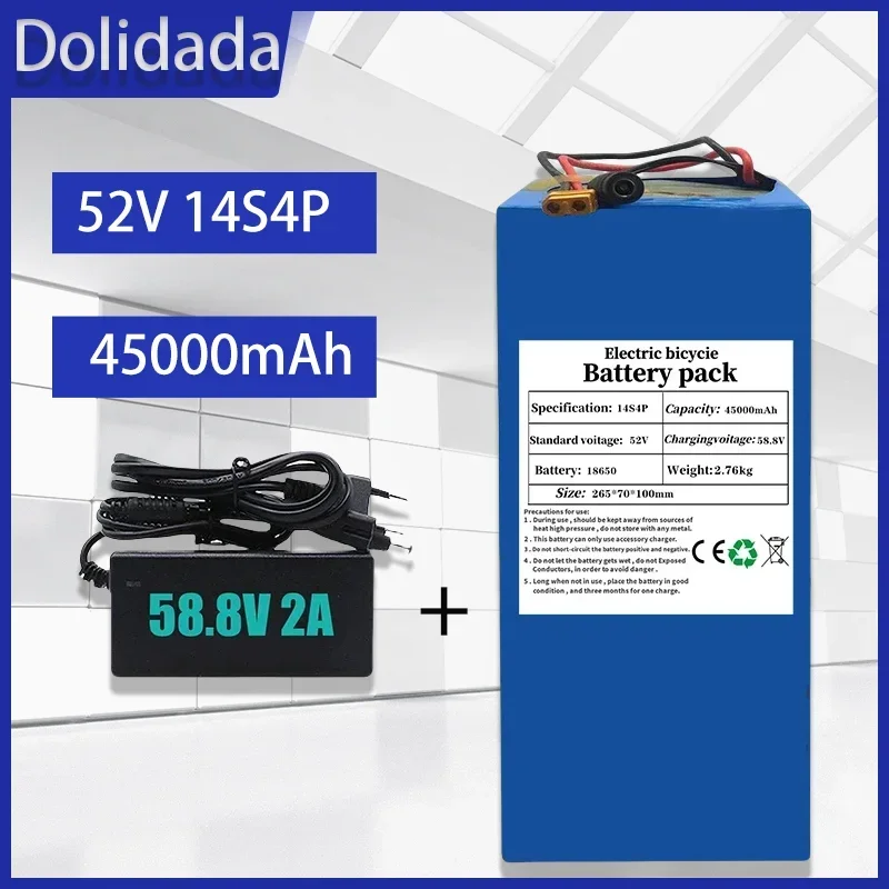 

Free shipping High Capacity 52V 14S4P 45000mAh 18650 1000W Lithium Battery for Balance Car, Electric Bicycle Scooter Tricycle