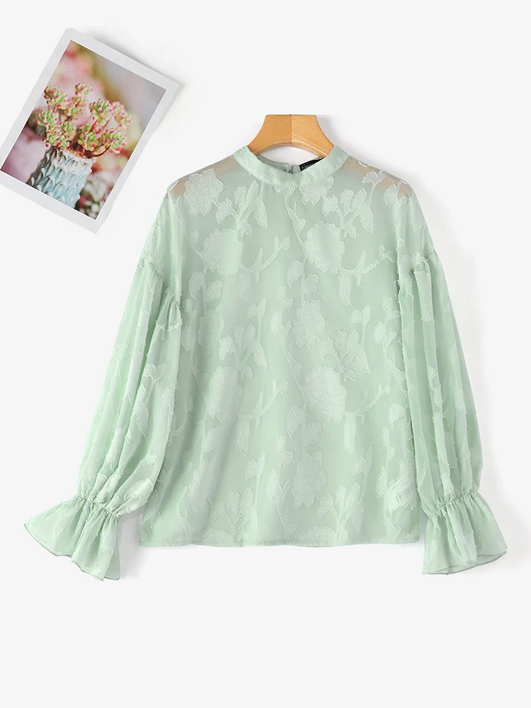 ZANZEA Vintage Ruffle Long Lantern Sleeve Tops Elegant Women Mesh Party Blouse 2024 Autumn Fashion Patchwork Tunic Holiday Shirt