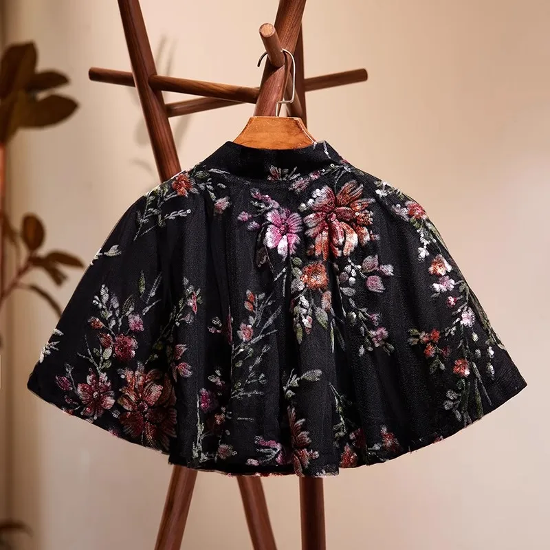 女性のためのヴィンテージフローラルパシュミナネック,春と秋の服,花の刺floral,ショール,ケープ,r1991