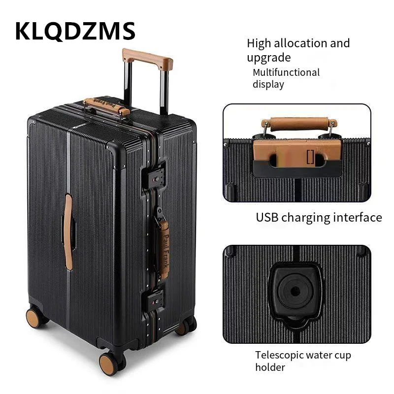 KLQDZMS-Valise de Cabine de 20, 24, 26 et 28 Pouces, Boîtier d'Embarquement PC de Grande Capacité, Cadre en Aluminium, Chariot, Chargement USB, Bagages de Voyage