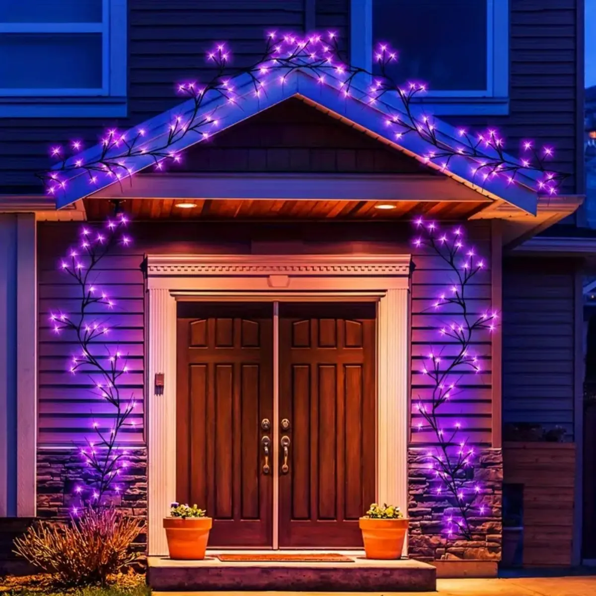 1 قطعة 54 LED أضواء الهالوين DIY الأرجواني الروطان بطارية تعمل بالطاقة مع 8 أوضاع الإضاءة لغرفة المعيشة المنزلية ديكور الهالوين