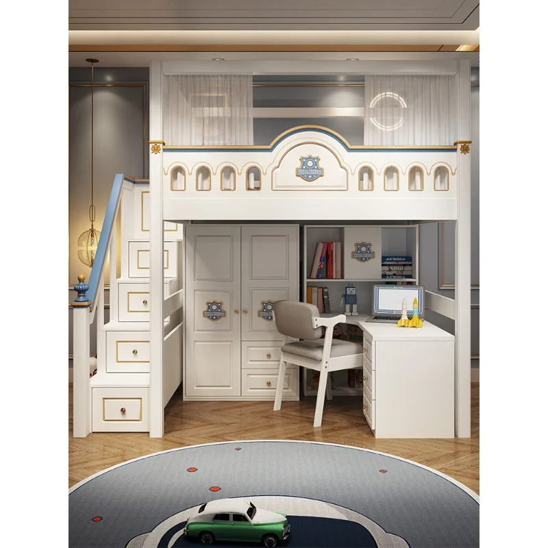 DDX1026#Combined on bed under the tableCombination desk wardrobe space-saving bunk bed children's boy view 3