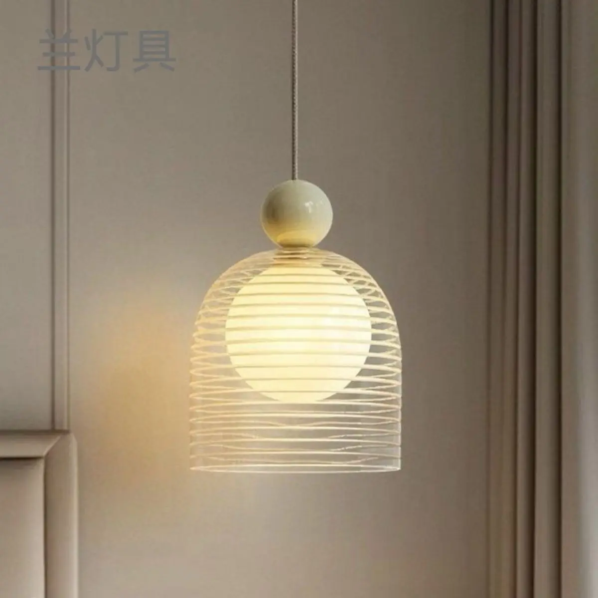 Simple and modern pendant light atmosphere anti blue light bedroom cream bedside dining room pendant light