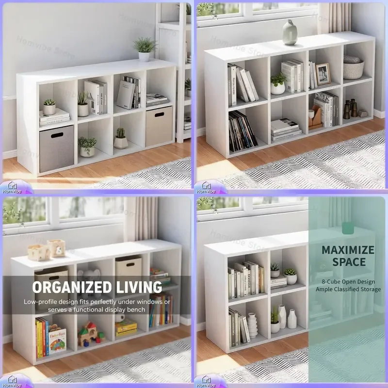 Modular Steel Bookcase Grid Storage Cabinet for Home Office Bedroom Living Room School Gym Adjustable Multi Compartment