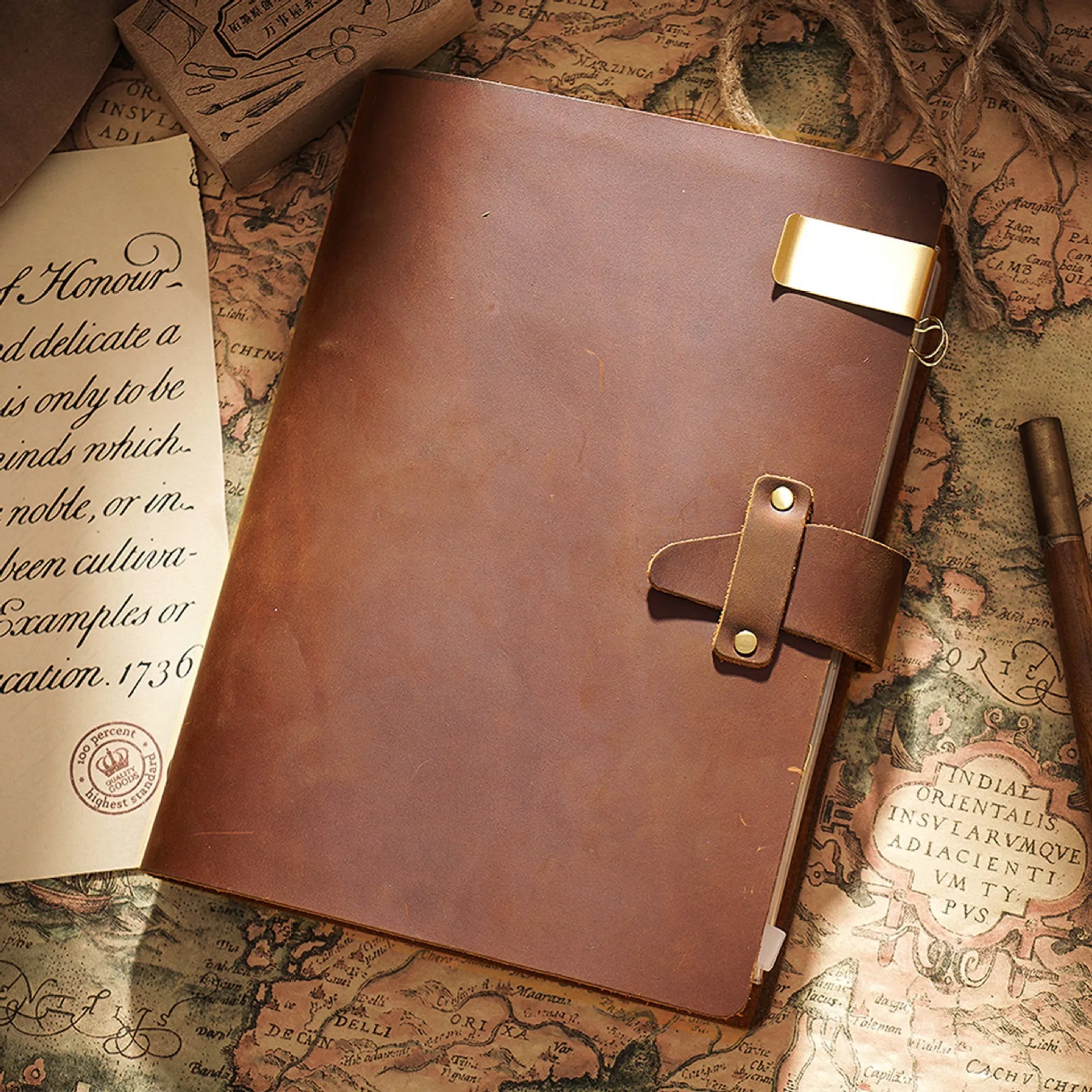 Retro Cowhide Loose Leaf Journal in A5 A6 A7 Sizes with 96 Sheet Refillable Inner Pages, Vintage Handmade Business Notebook for