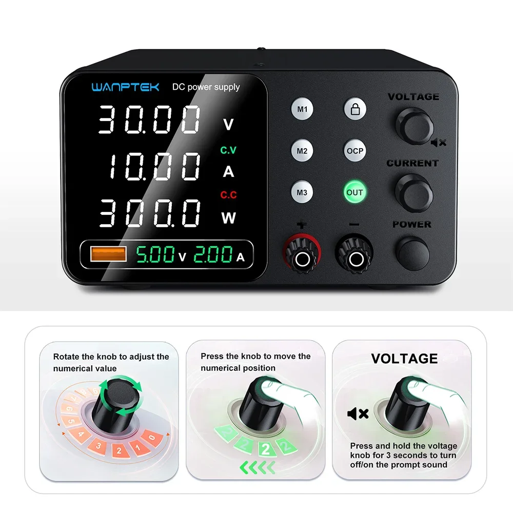 WANPTEK Adjustable Lab DC Power Supply 30V 5A 10A, Bench Stabilized Power Source Voltage Regulator USB Power Supply, 60V 5A 120V 3A 160V 2A - Image 5