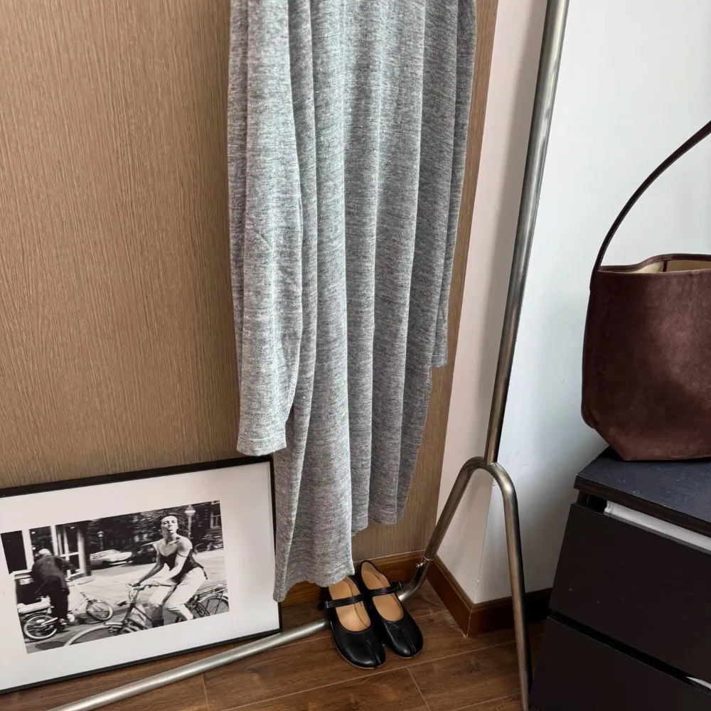 100% 린넨 니트 캐주얼 루즈 티셔츠 드레스