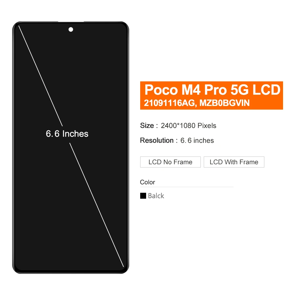 6.6\'\' For Xiaomi Poco M4 Pro LCD Display Touch Screen Digitizer For Poco M4 Pro 5G 21091116AG MZB0BGVIN Screen With Frame