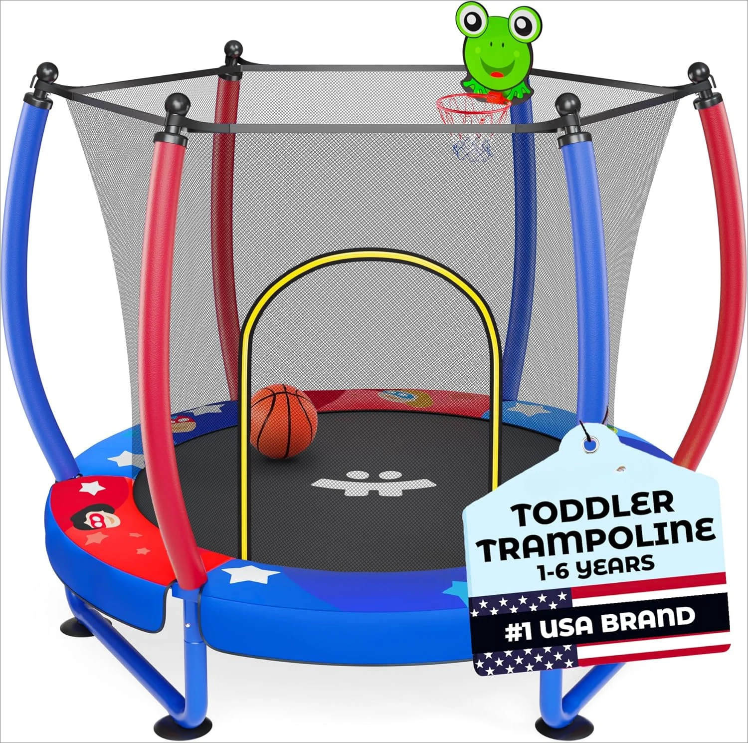 55” Toddler Trampoline Indoor & Outdoor Playset Ages 1-6, 5FT Kids Trampoline, Ultra Safe Mini Trampoline for Kids