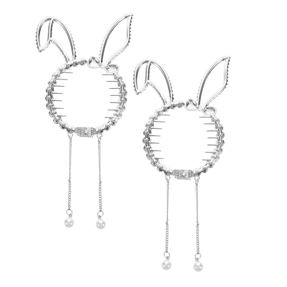 

2Pcs Bunny Ear Bun Holder Hair Clips Lightweight Stylish Hair Accessories for Girls Ponytail Buckle Daily Use Parties