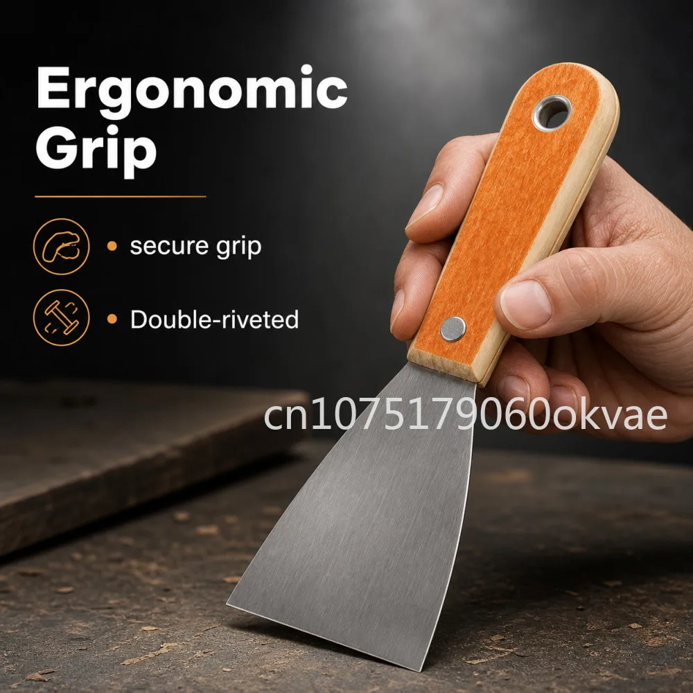 Professional Wall Scraper Tool with Wooden Handle Durable Carbon Steel Blade for Puttying and Cleaning 0.7mm Thickness