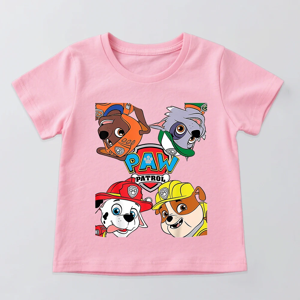 Paw Patrol Kids Cotton T-Shirt Boys Girls Casual Short Sleeve Top Graphic Print Puppy Dog Cartoon Character Summer Clothing