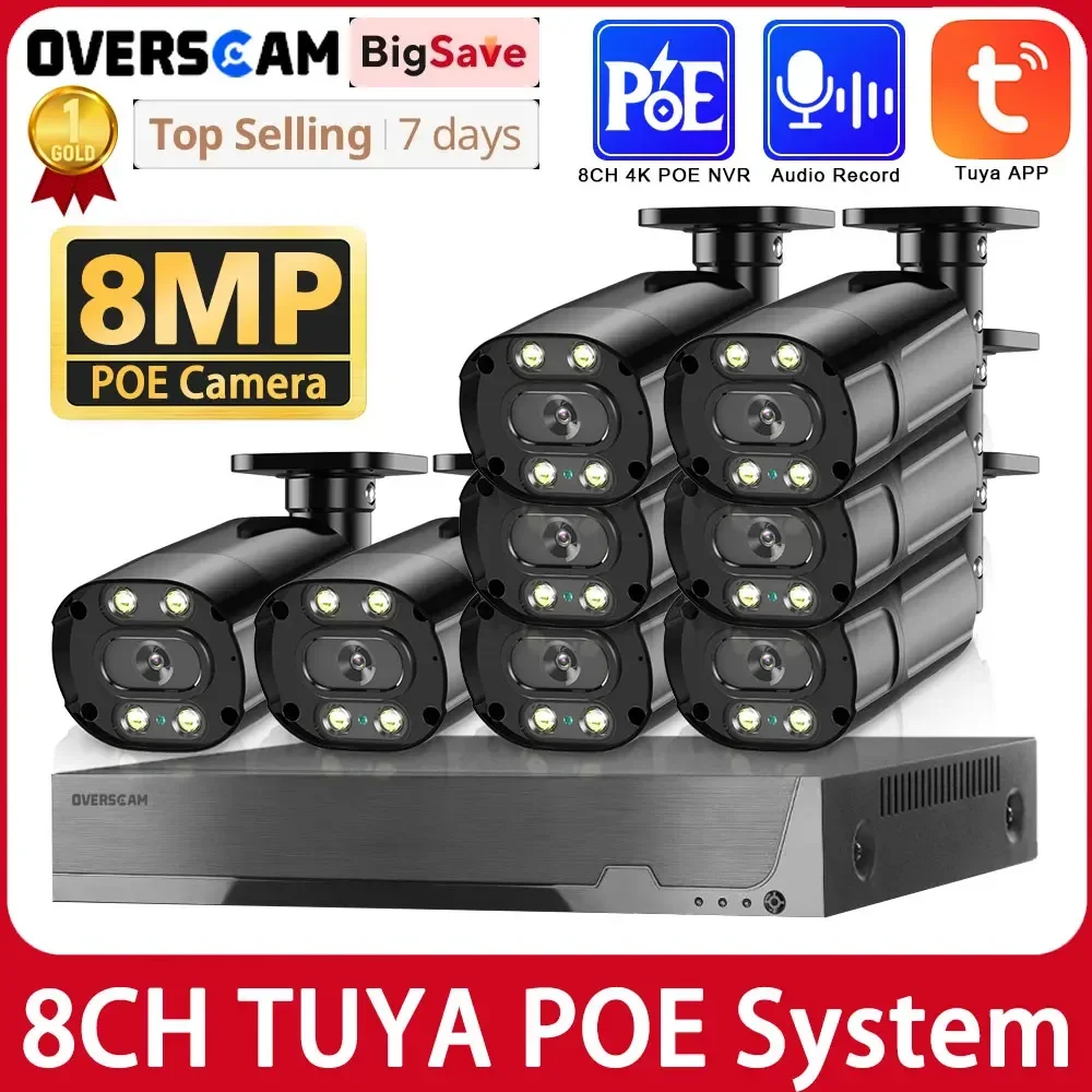 

4K tuya Smart Life Poe Camera System 8MP IP Camera 4K 8CH Nvr Vedio Recording Survalance Camera Outdoor Security Protection Home