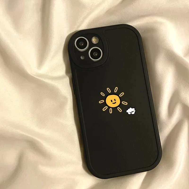 Cute Moon Sun Soft Silicon Phone Case For iPhone 11 12 13 14 15 Pro Max Mini 7 8 Plus SE2 Shockproof Lens Protects Cover