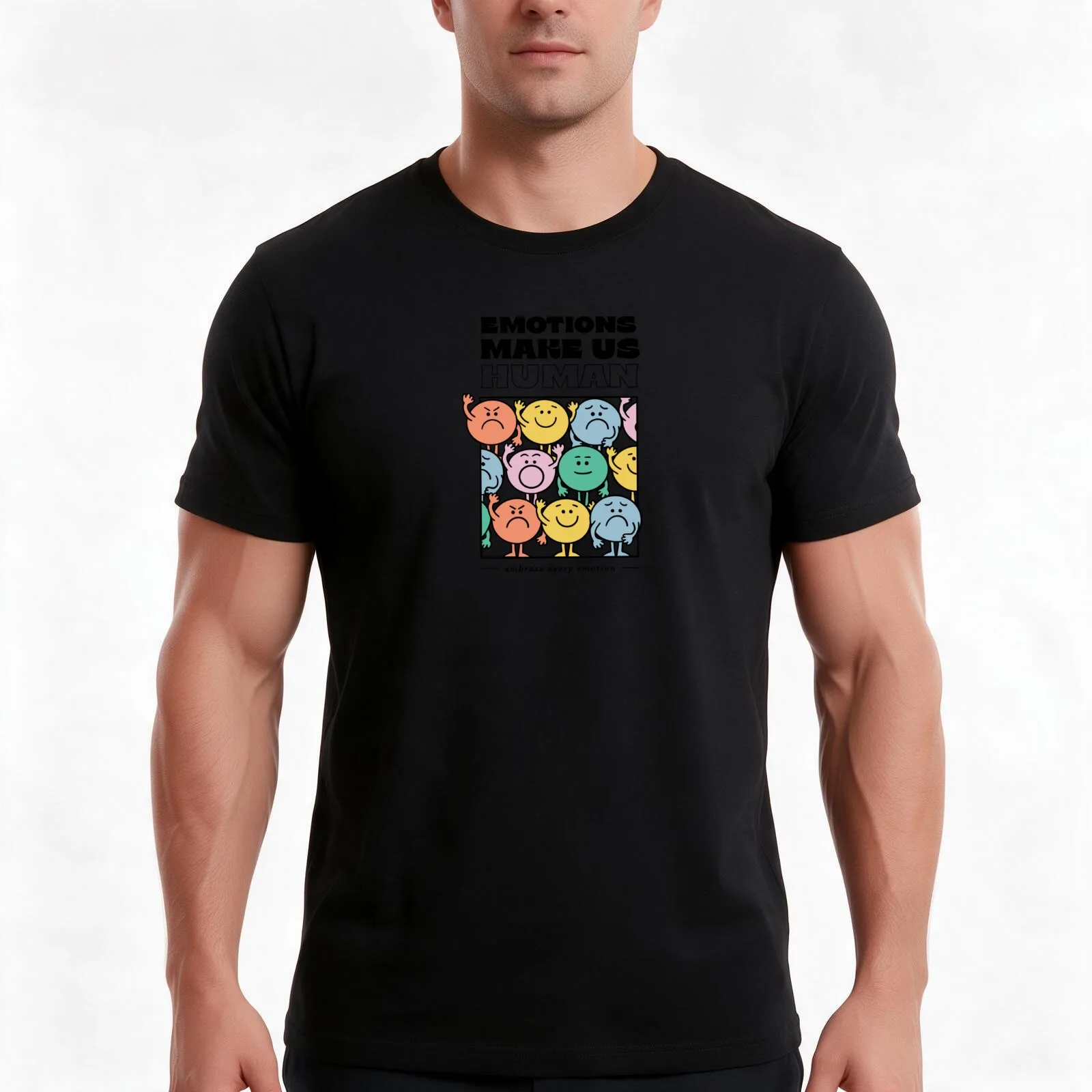 Emotions Make Us Human Retro Design T-Shirt, Summer Casual Cotton Tee, Oversized Streetwear Tops, Vintage Graphic Print