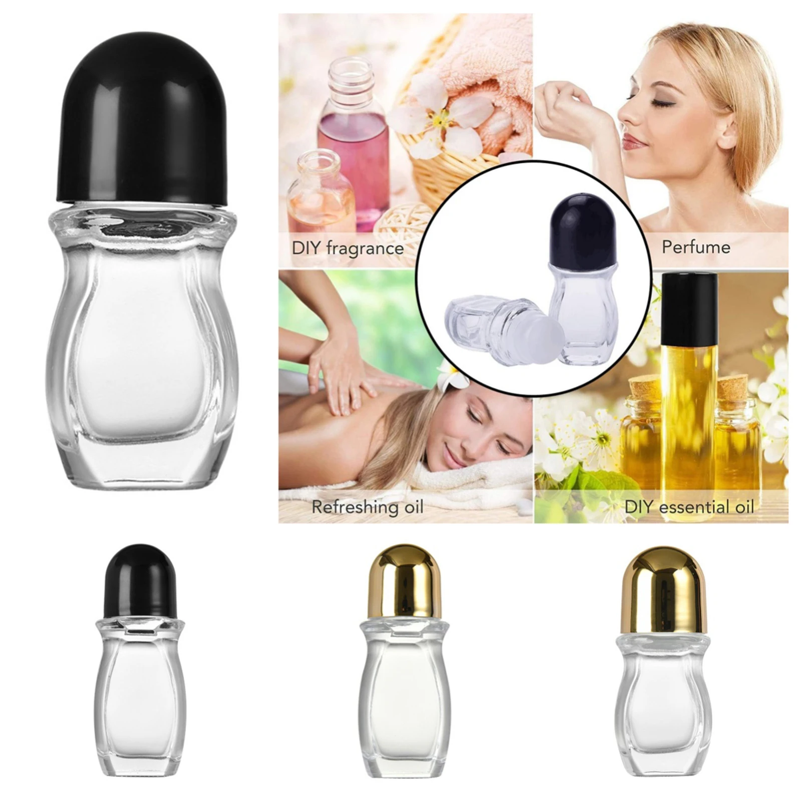 30/50ml Essential Oil Roller Bottles EmptyTransparent Glass Roll On Bottle Travel Sample Essential Oil Vials With Roller Ball