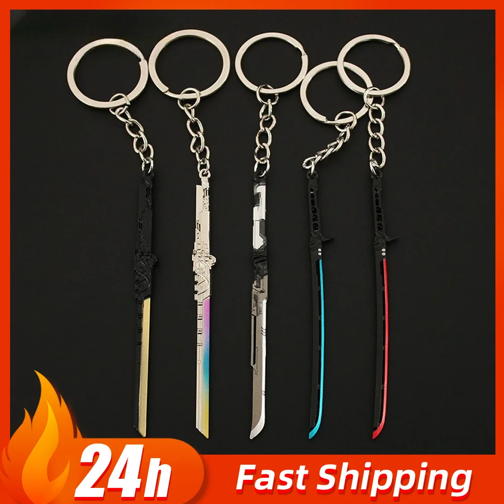 9 cm/3.54in Ghost Walker Cyberpunk Thermische Samurai Zwaard Metalen Sleutelhanger Gemodificeerde Carbon Yama Izanami Wapen Modellen Jongens speelgoed Gift