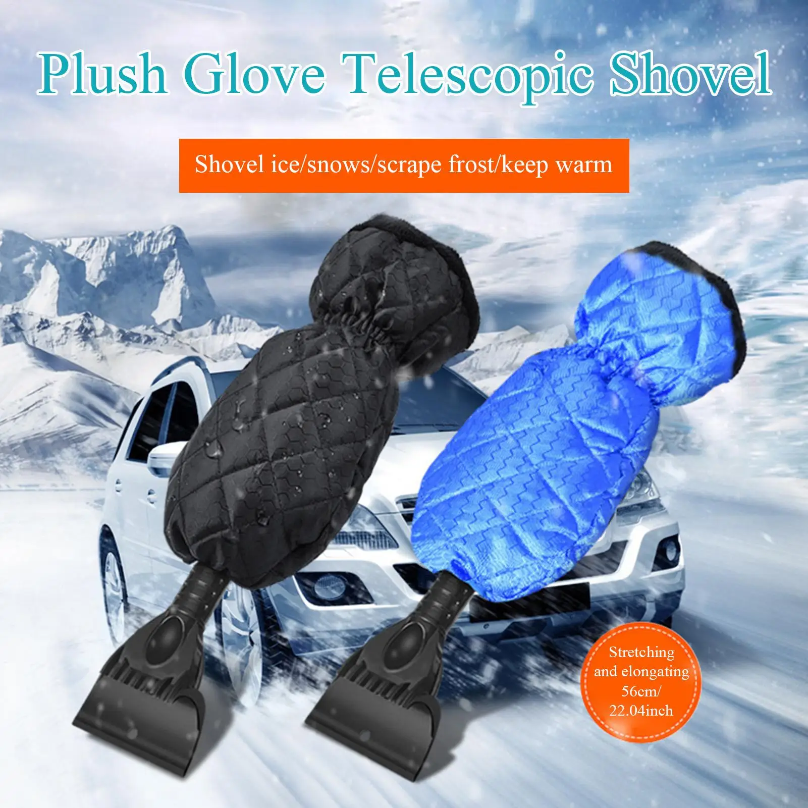 

Скребок для снега, выдвижная щетка для снега, эргономичный скребок для окон с флисовой перчаткой для удаления мороза, автомобильный грузовик, внедорожник, зима