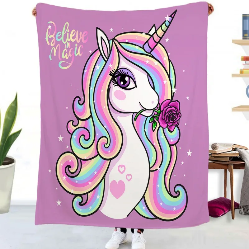 

Cartoon Unicorn Flannel Blanket Throw Soft Plush Fluffy Warm Bedding Gift for Adult Kids Rainbow Unicorns 70x100 Flannel Blanket