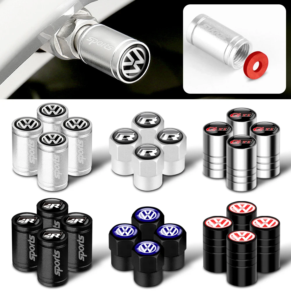 4Pcs 3D Aluminum Car Wheel Tire Valve Cap Valve Cover Auto Accessories For Volkswagen VW GTI Rline Golf 4 5 MK7 Bora Tiguan Polo