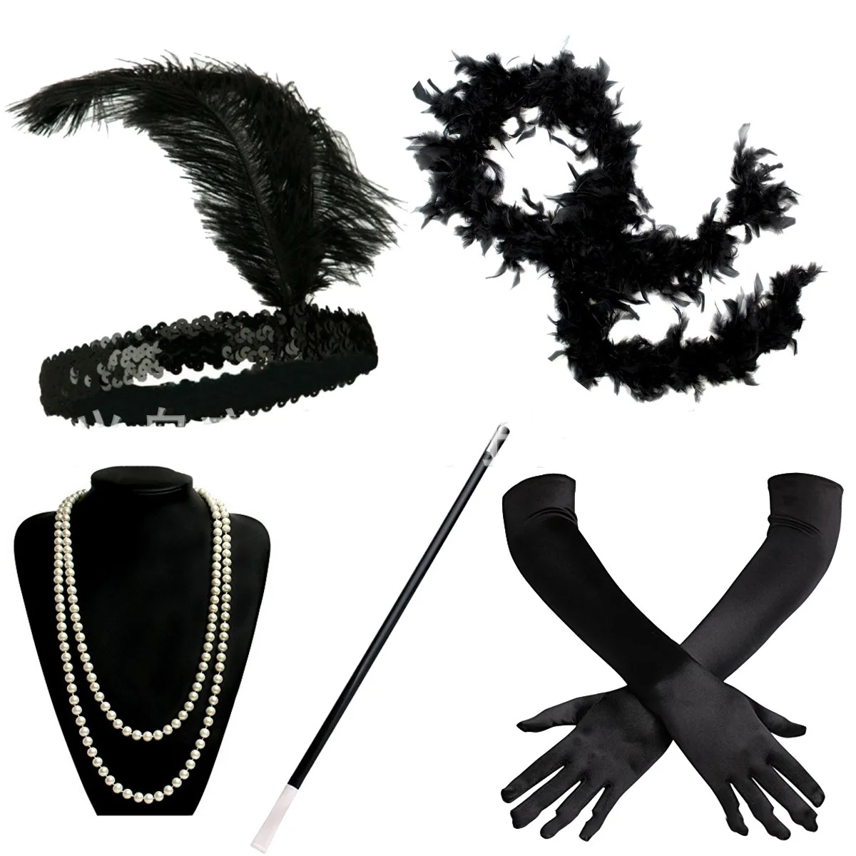 Signore Gatsby Fancy Dress accessori Flapper 20'S Charleston Girl Costume Set foa collana fascia guanti portasigarette