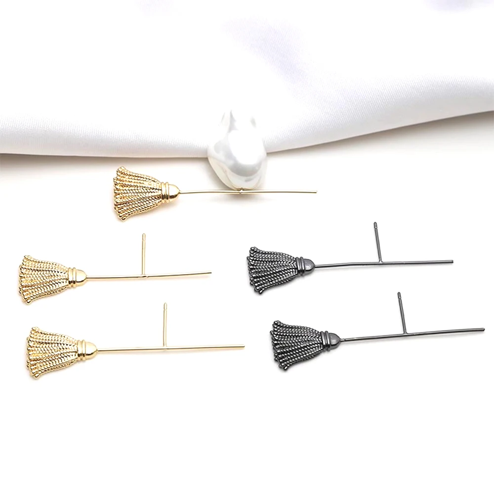 Copper Plated with Genuine Gold Inlaid Zircon Angel Wings Witch Broom Pin DIY Makes Fashionable Jewelry Baroque Doll Accessory