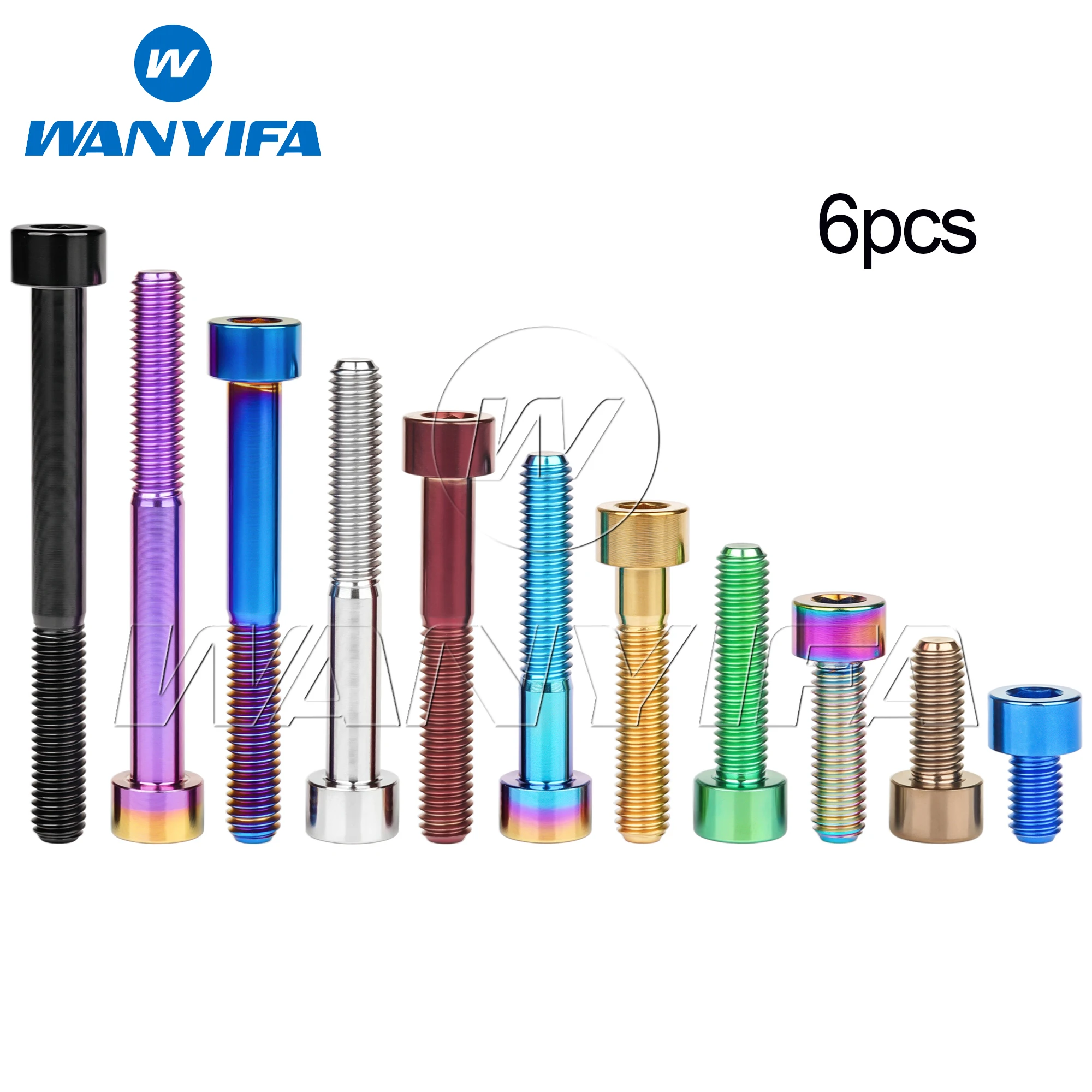 Wanyifa 6pcs Titanium Bolts M6x10 15 18 20 25 30 35 40 45 50 55 60 65mm DIN912 Cap Hex Head Screws for Mountain Road Bike Parts