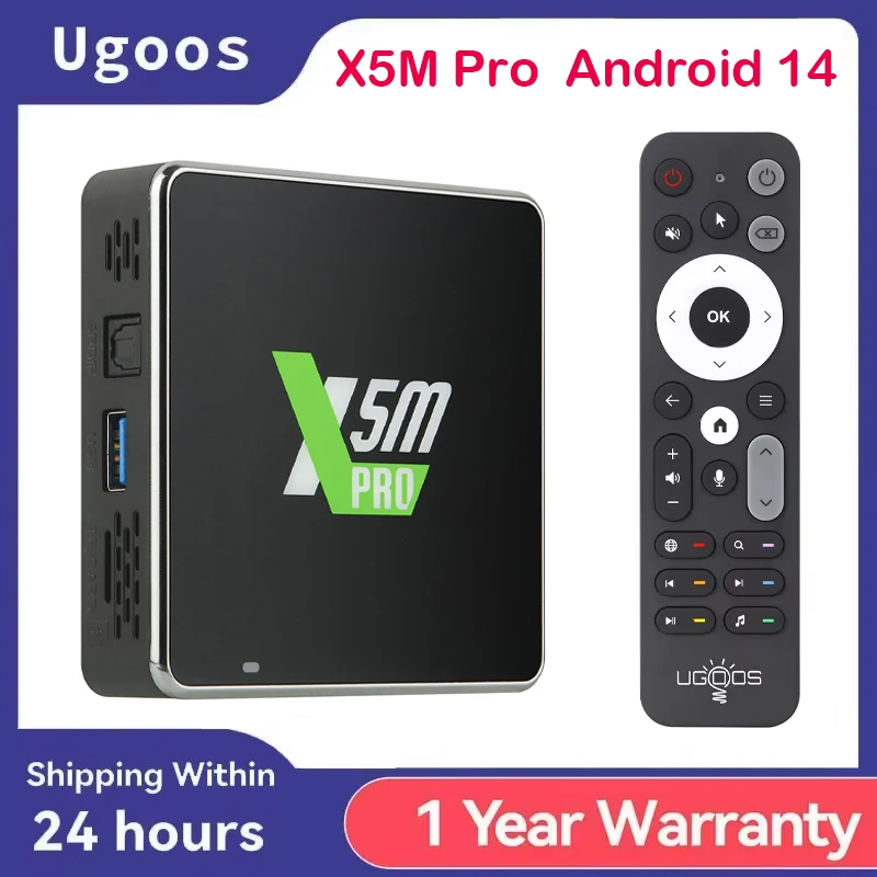 الأصلي Ugoos X5M Pro صندوق التلفزيون الذكي أندرويد 14 Amlogic S905x5m 4GB 32GB WiFi BT5.4 1000M HDR CEC RTC فك التشفير مشغل الوسائط
