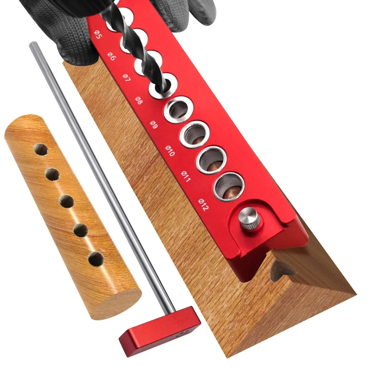 

10-Hole Drill Bit Guide Jig Positioner Locator 3-12mm Vertical Pocket Hole Jig Woodworking Dowel Drill Guide Self Centering