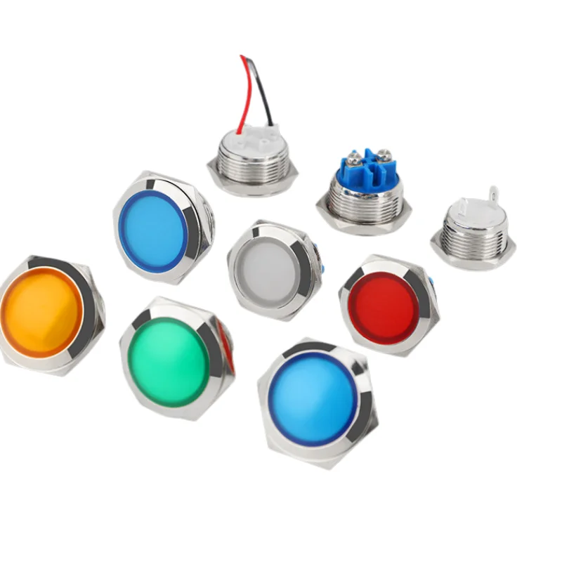 12/16/19/22 mm Metal LED Signal Lights, Single-Color, Short Type, Two-Color, Wired, Pin-Mounted, Screw-Mounted, Indicator Lights