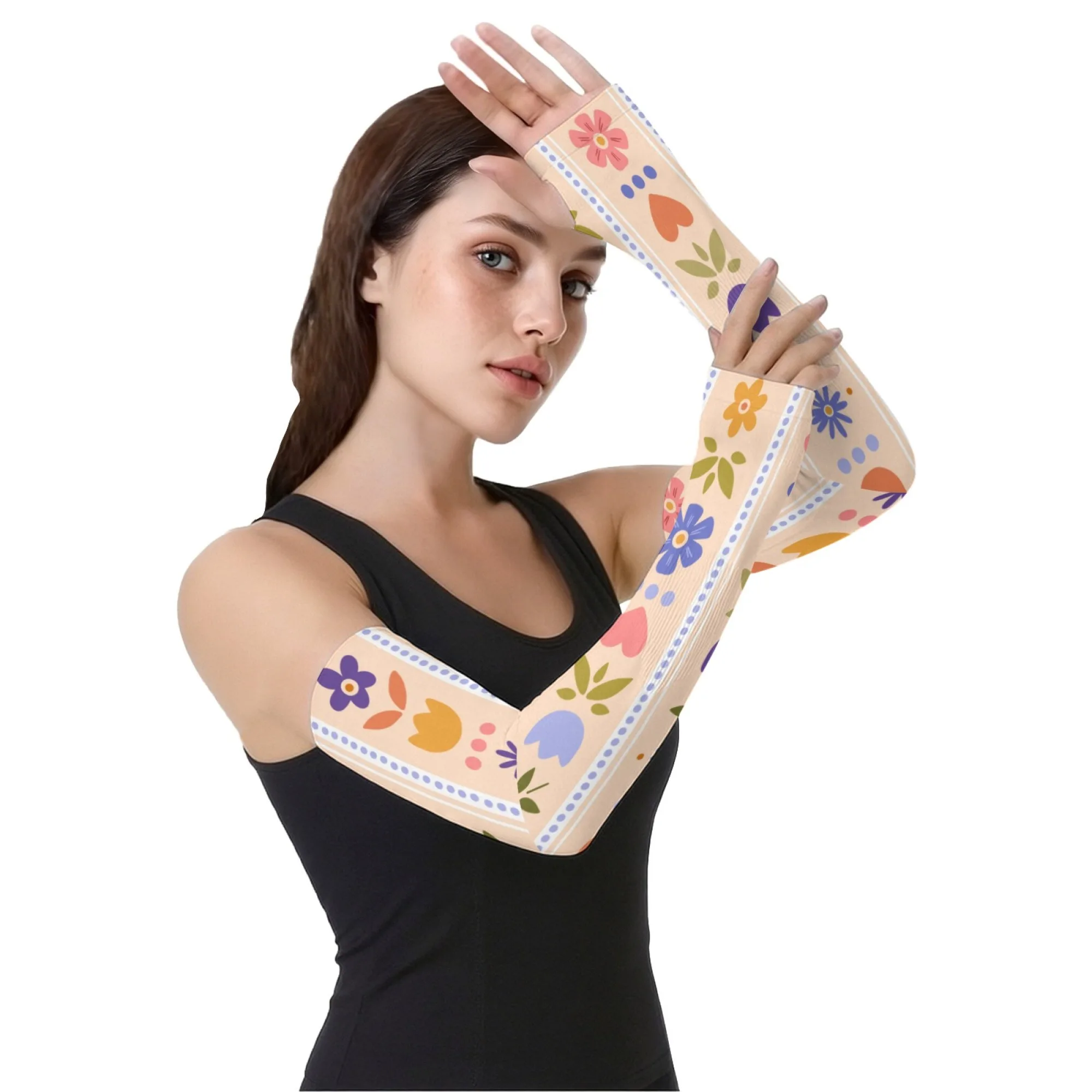 

Floral Element Pattern UV Sunscreen Arm Sleeves Outdoor Sports Non-slip Comfortable Breathable Ice Sleeves Daily Sleeves Unisex