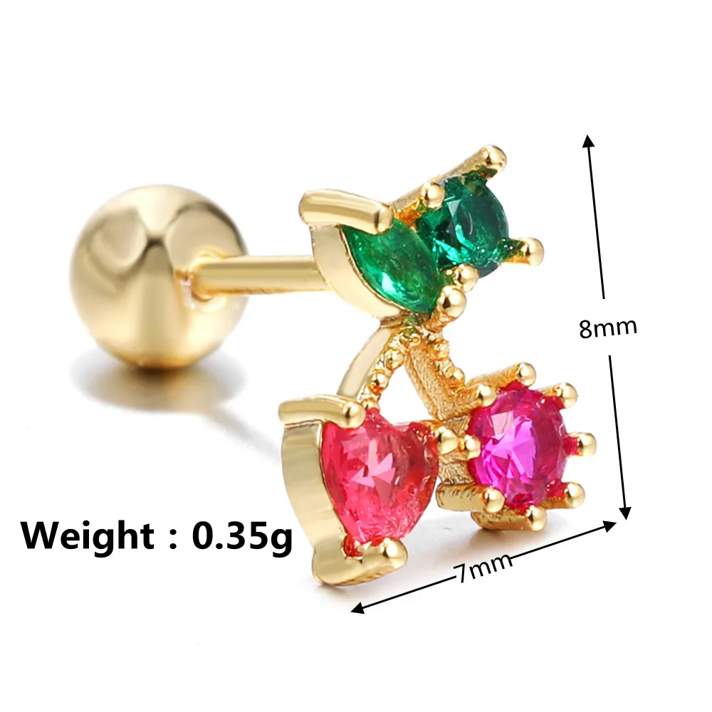 1PC Korean Gold Color Stainless Steel Zircon Ear Piercing Earrings For Women Fruits Ear Studs Cartilage Earring Unusual Jewelry
