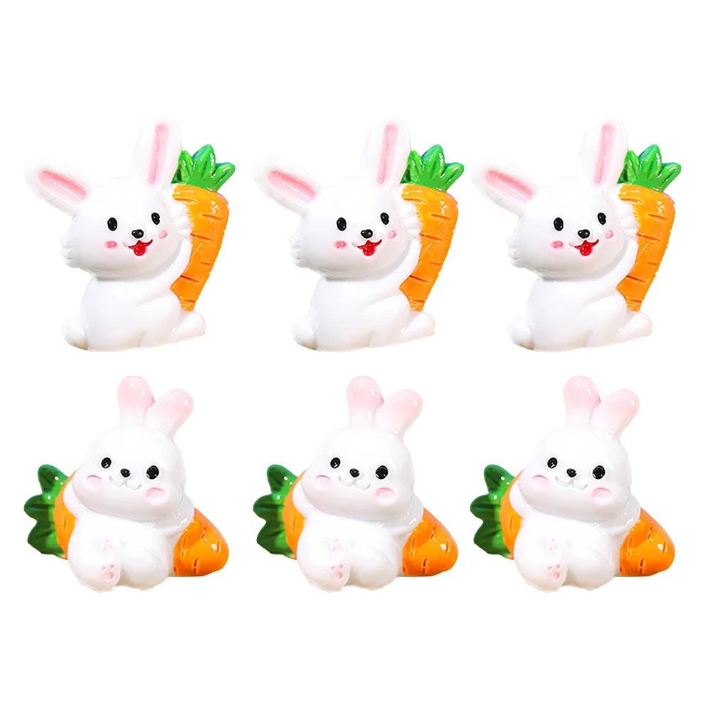 

6 Pcs Creative White Rabbit Bunny Statue Miniature Figurines Bunnies Garden Animal Figures Small Resin Baby