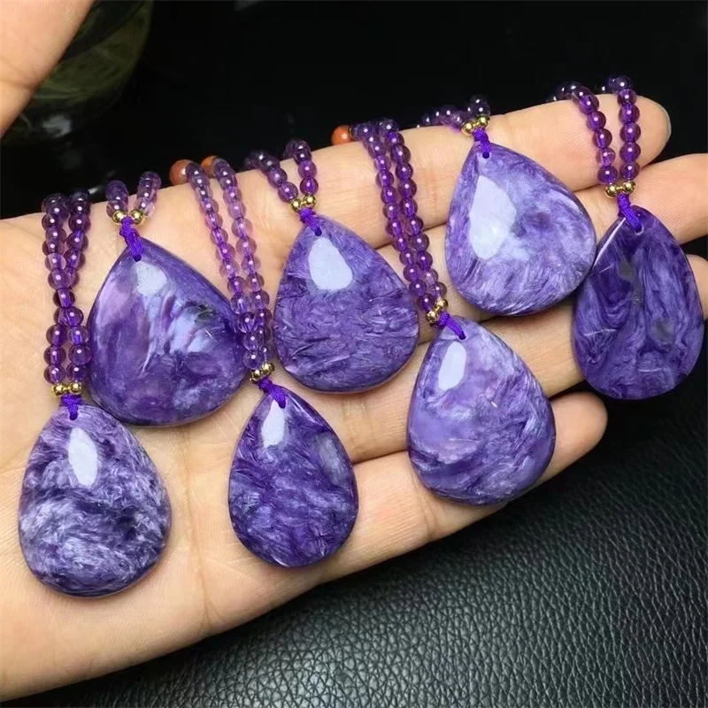 Natural Charoite Bead Chain Pendant Fashion Women Healing Jewelry Gemstone Crystal Charm Choker Necklace